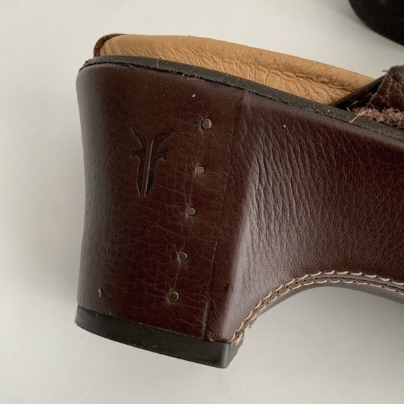 Frye Clogs Leather Slip-on Chunky Braid Studs Logo Shoes Brown 10 - Picture 14 of 15